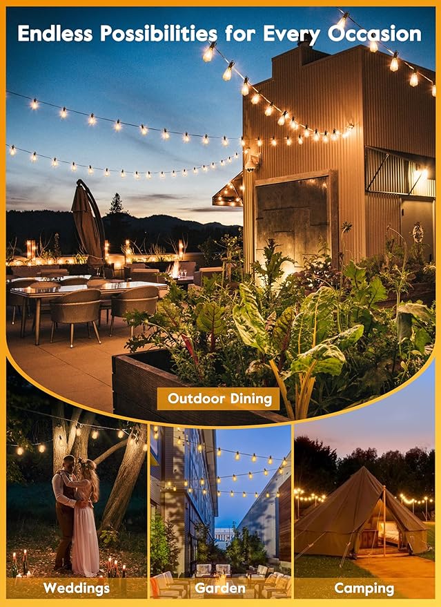 Brightown 38FT Solar String Lights Outdoor Waterproof with Remote, 16+1 LED Shatterproof Bulbs, Dimmable & Timable, 3 Light Modes - Commercial Grade Patio Lights for Garden Backyard Party Decor
