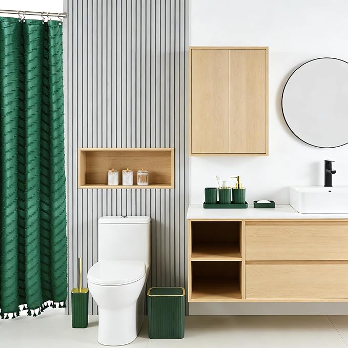 Bathroom Accessories Set-23Pcs Set, Complete Bathroom Decor & Home Decor, Bathroom Set with Toilet Brush, Trash Can, Soap Dispenser,Modern Bath Essentials (Green, Bath Set+Shower Curtain&Liner Set)