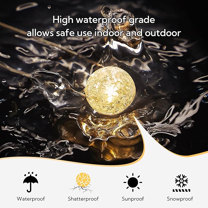 Globe String Lights,10FT 30 LED Decorative Christmas Lights,8 Modes Crystal Crackle Ball Lights,USB Twinkle Fairy Lights for Bedroom,Indoor,Outdoor,Classroom,Wedding,Party,Garden,Warm White