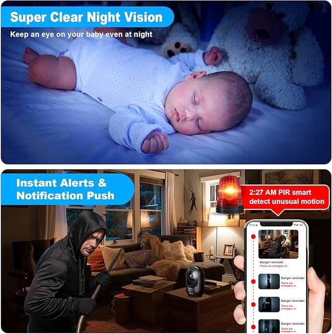 2K Pan/Tilt Security Camera, WiFi Indoor Cameras for Home Security with AI Motion Detection, Pet/Dog/Baby Camera with Phone App, 2-Way Audio, 24/7, Siren, TF/Cloud Storage，Black