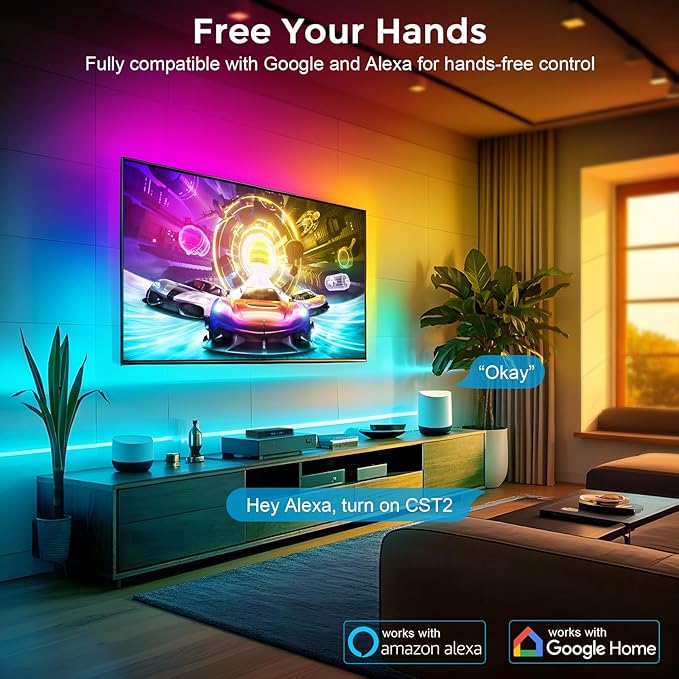 LightingWill 9.8ft LED TV Backlight Strip for 40-50 Inch TVs, Smart RGB-IC TV Backlight Sync to Screen with 4K HDR HDMI Sync Box, Compatible with Alexa & Google Home