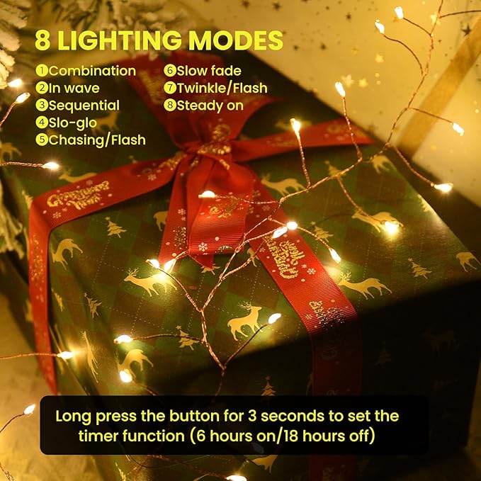 Dailyart 300 LED Fairy Lights with Remote, Warm White, 8 Modes, Plug in, Waterproof, Christmas Decoration, 10ft