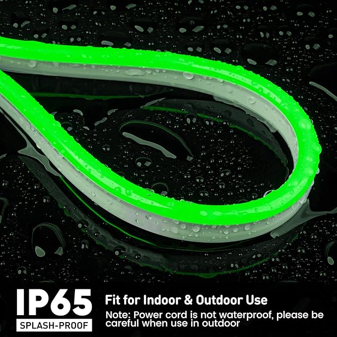 GZBtech Flexible LED Neon Rope Lights 16.4FT, 110-120V Waterproof Strip Light,120 LEDs/M Cuttable Connectable Neon Lighting for Indoor Outdoor Home Decor/Commercial Building Use-Green 5M, ETL Listed