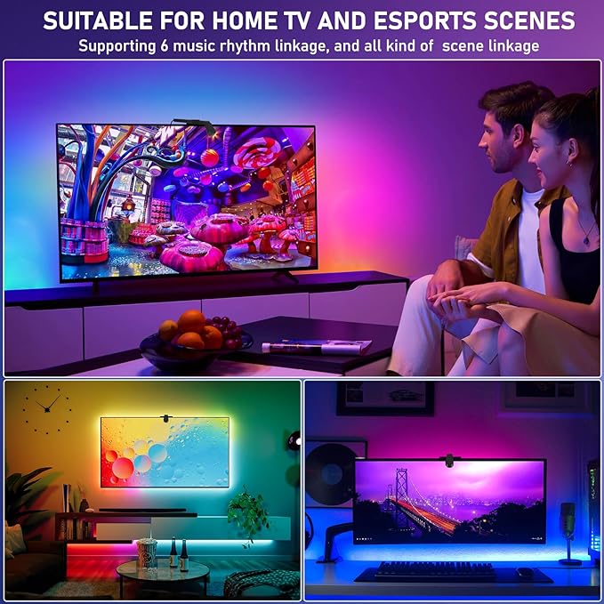 Diyife 16.4ft TV LED Backlight with AR Sensors Sync to 65-75 Inch TVs [Upgraded], Smart TV Backlight Strip, Remote and APP Control, Real-Time Synchronization, 99+ Scene Modes, Music Modes