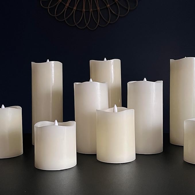 Stonebriar 6 Count Ivory Real Wax 3x8 Flameless LED Pillar Candles with Remote and Timer