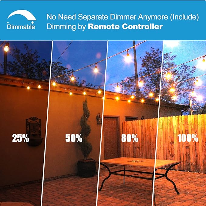 Lightdot 96FT Outdoor RGB String Lights - Dimmable Color Changing LED Patio Lights with Remote, Waterproof Commercial Grade for Cafe, Bistro & Backyard, ETL Listed