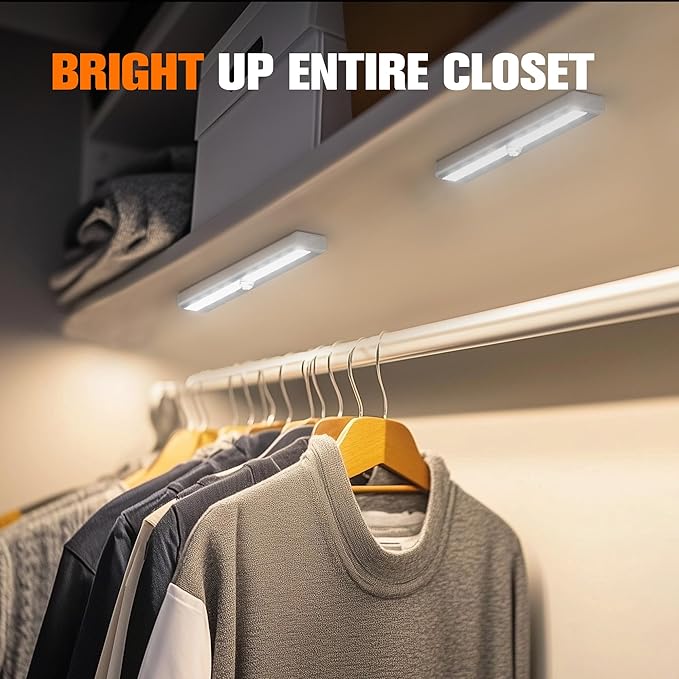 Motion Sensor LED Lights, 6 Pack Battery Operated 10 LED Motion Closet Light, Stick-On Anywhere Magnetic Night Light Bar for Closet Under Cabinet Kitchen Hallway Stairway Vanity Wardrobe