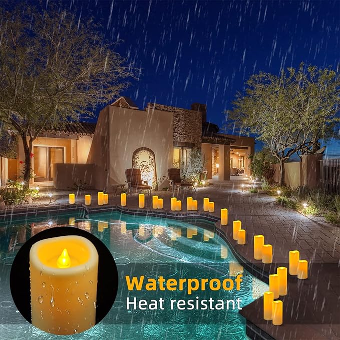 YIWER Waterproof Flameless Candles, Outdoor Battery Operated LED Pillars Candles, Electric Fake Candle Set of 9 with Remotes, Halloween, Christmas Decorations
