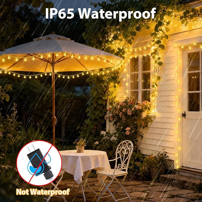 OMIKA 50FT 100LED Outdoor String Lights Plug in, APP & Remote Control Smart Crystal Globe Lights, Dimmable RGB & Warm White Patio Lights with Timer, Music Sync for Christmas Garden Party