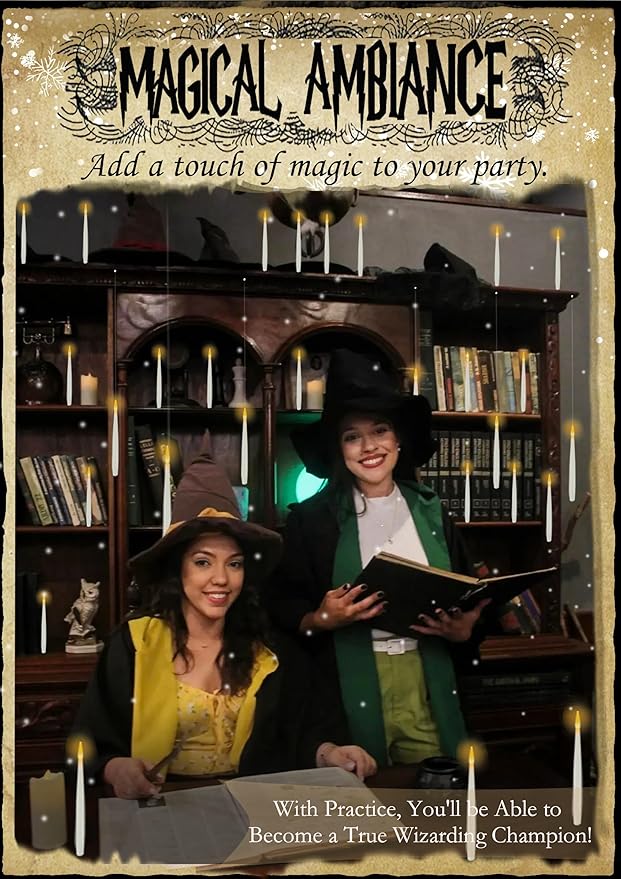 Floating Candles with Wand, 12PCs Magic Hanging Candles with 13 AAA Battery, Flickering Warm Light Flameless LED Candle with Wand Remote, Window Taper Candle Set for Christmas Gift Theme Party