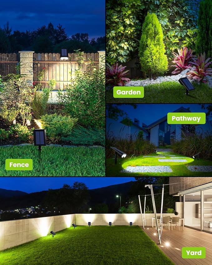 Solar Spot Lights Outdoor, IP67 Waterproof 4 Pack 3 Lighting Modes Landscape Spotlights for Yard Garden Yard Pool Fence House Garage Pathway