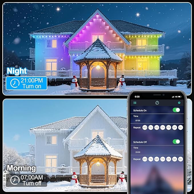 Permanent Outdoor Lights 50 FT Patio Lights,50ft RGB+IC Smart Outdoor Decor, 50 Scene Modes App/Remote Control, IP67 Waterproof for Christmas Holiday Party Decor for Garden House Roof Lighting
