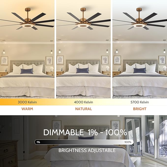 Ceiling Fans with Lights and Remote, 65 Inch Brass Ceiling Fan for Living Room Bedroom, Large Black Outdoor Ceiling Fans for Patios, Dimmable LED, 6 Speeds, Reversible DC Motor, Ventilador de Techo