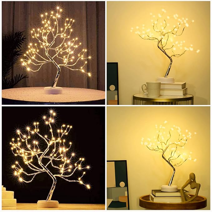 2 Pack Room Decor, 20" 108 LED Tabletop Bonsai Tree Light, DIY Artificial Tree Lamp, Battery/USB Operated, Aesthetic Lamps for Living Bedroom Christmas Home Gifts Decor (Warm White)