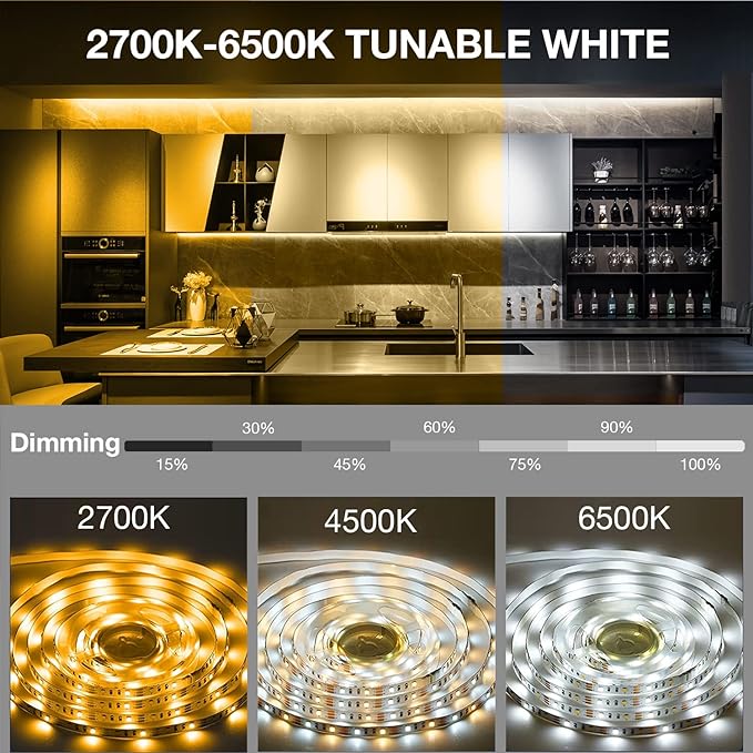 DAYBETTER Under Cabinet Lighting kit, 10 PCS LED Strip Lights with Remote, Dimmable Under Cabinet Lights for Kitchen Cabinet, Counter, TV Back,Showcase 2700K-6500K Warm to Daylight White,Timing,16.4ft