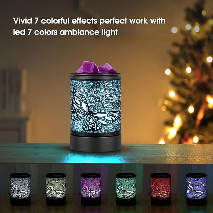 Fragrance Wax Melts Warmer with 7 Colors LED Changing Light Scent Oil Candle Warmer for Home Office-ButterflyTimer