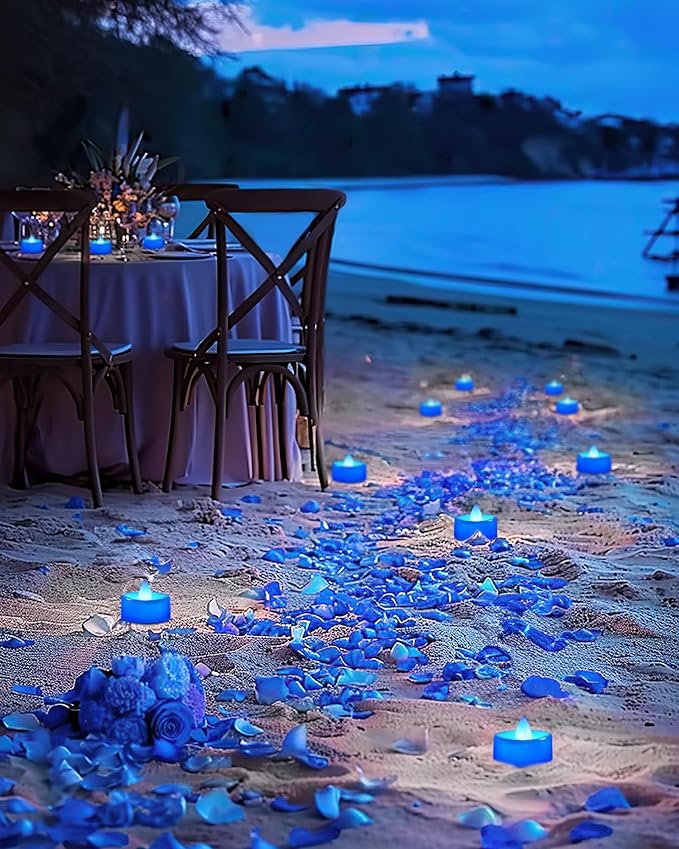 BEICHI Flameless Candles, Battery Operated LED Tealights Votive Flickering for Party Halloween, Christmas, Wedding- 24Pack, Blue Light