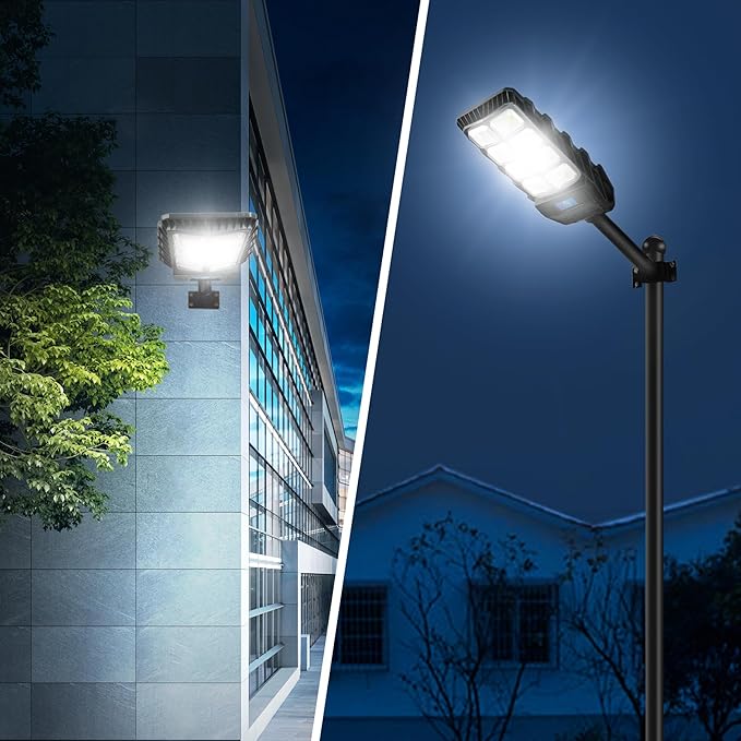 Street Solar Lights Outdoor Heavy Duty - 7500K LED Solar Powered Spot Lights Motion Sensor Waterproof with Remote Control and Pole, Floodlight Dusk to Dawn for Yard，Garden，Pathway，Patio, Parking Lot