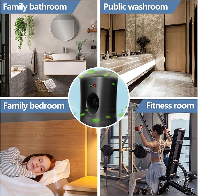 (4-Pack) Automatic Fragrance Dispenser,Automatic Air Freshener Spray Dispenser,Free Standing or Wall Mounted for Home, Indoor, Bathrooms, Offices, Hotels and Commercial Places (Black)