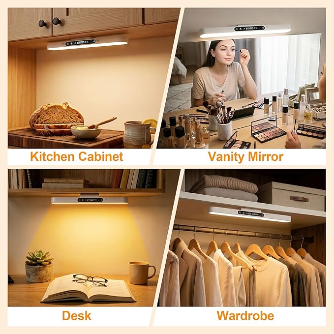 4000mAh 6W Rechargeable Under Cabinet Lighting with Remote, Wireless Magnetic Light Bar, 3-Color Dimmable No-Drill Battery Operated Lamp for RV Camper, Bunk Bed, Kitchen, Closet & Desk