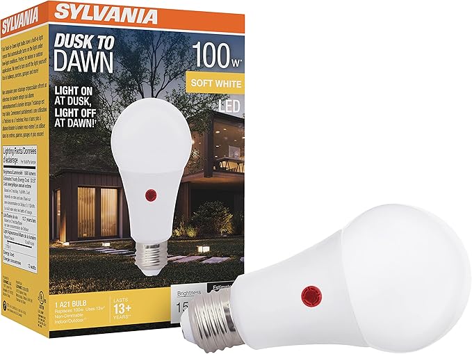 Sylvania Dusk to Dawn A21 LED Light Bulb with Auto On/Off Light Sensor, 100W=13W, 1500 Lumens, 2700K, Soft White - 1 Pack (41290)