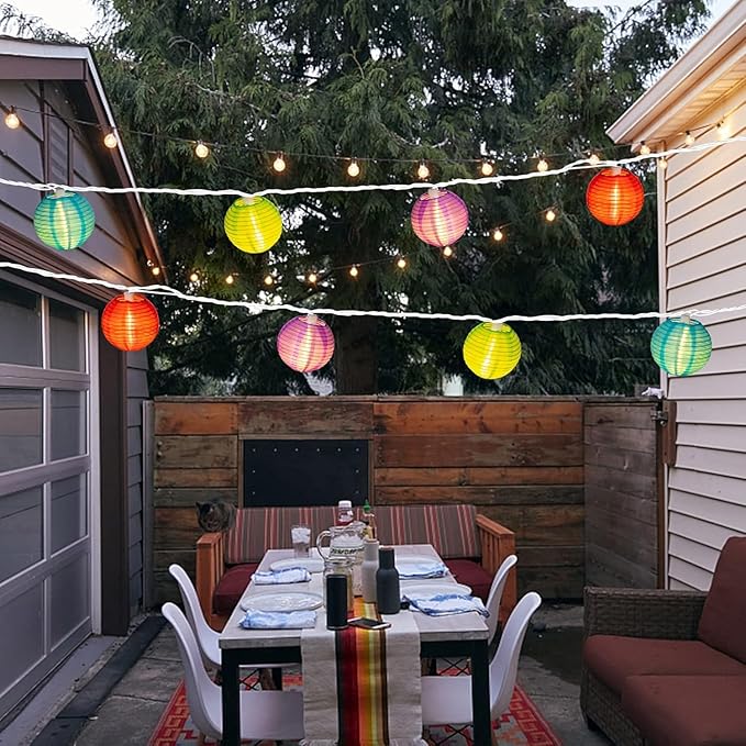 Vigdur Multicolor Lantern String Lights - Nylon Hanging Lantern Lights Plug in Waterproof Connectable Indoor Outdoor Light for Bedroom Party Birthday Home Decor