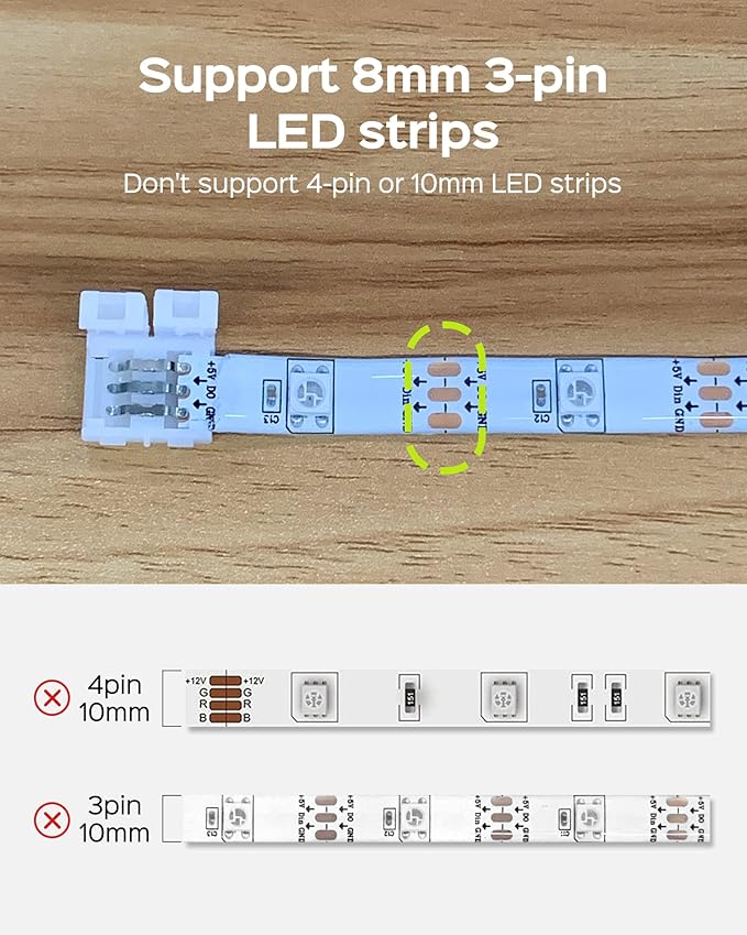 JACKYLED 8mm 3-Pin LED Connectors for LED Strip Lights, Total 22Pcs Corner Connectors Kit for Unwired Gapless Solderless Adapter Extension - 8mm 3pin 10 Pack