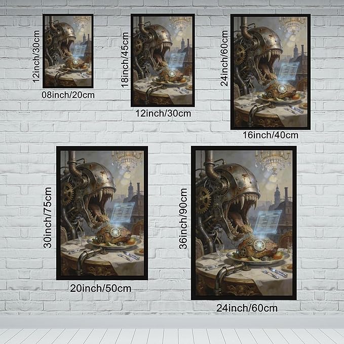 Framed Steampunk Fantasy Wall Art for Living Room And Dining Room Vintage Industrial Decor 20x30in