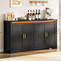 60'' Sideboard Buffet Cabinet with Storage, Modern Coffee Bar Cabinet with Power Outlets, LED Light, 4 Doors & Adjustable Shelves, Buffet Table for Kitchen, Dining Room, Living Room, Black