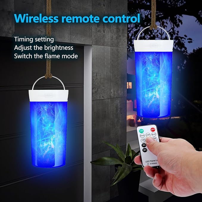 4X LED Flame Effect Light , USB Rechargeable 4 Modes Flickering Flame Candle Lantern with Remote Timer Gravity Sensing Effect Magnetic Base Waterproof Dimmable Outdoor Hanging Lamps Camping