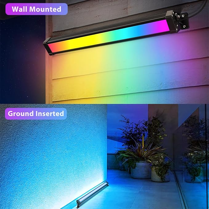 MEIKEE 42W Wall Washer Lights, RGBCW Smart APP Waterproof Outdoor LED Strip Light Bar, RGB Color Changing Dimmable DJ Stage Lighting for Christmas Halloween Birthday Party 4 Pack