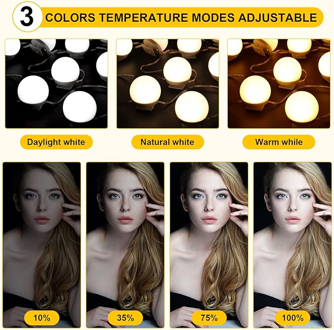 Tuanse 2 Sets Vanity LED Lights Kit 28 Dimmable Bulbs with 3 Color Modes, Plug in Makeup Mirror Light with Adjustable Color and Brightness for Bedroom Bathroom, USB Cable, No Mirror Included