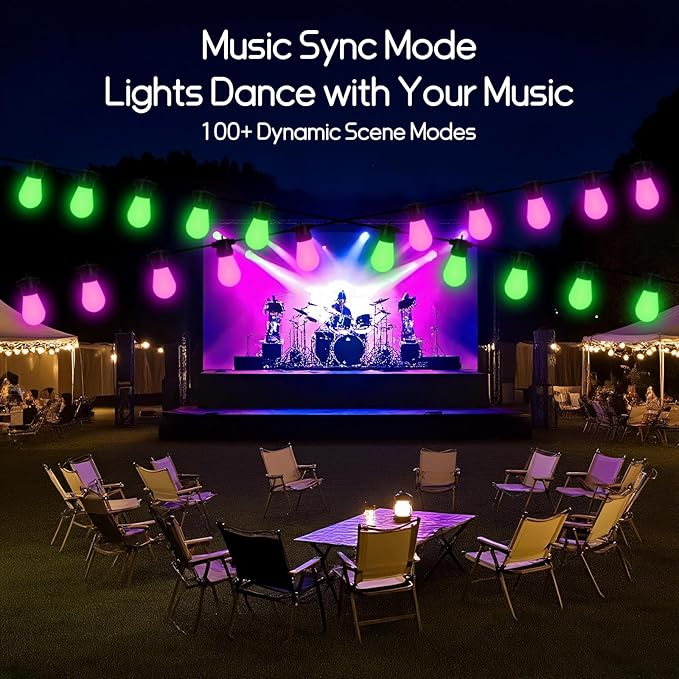 100ft Outdoor String Lights, RGBW Patio Lights with 30 LED Dimmable Bulbs, App & Remote Control, IP68 Waterproof,Shatterproof, Color Changing Lights for Backyard, Party Decor, 24V Safe Adapter