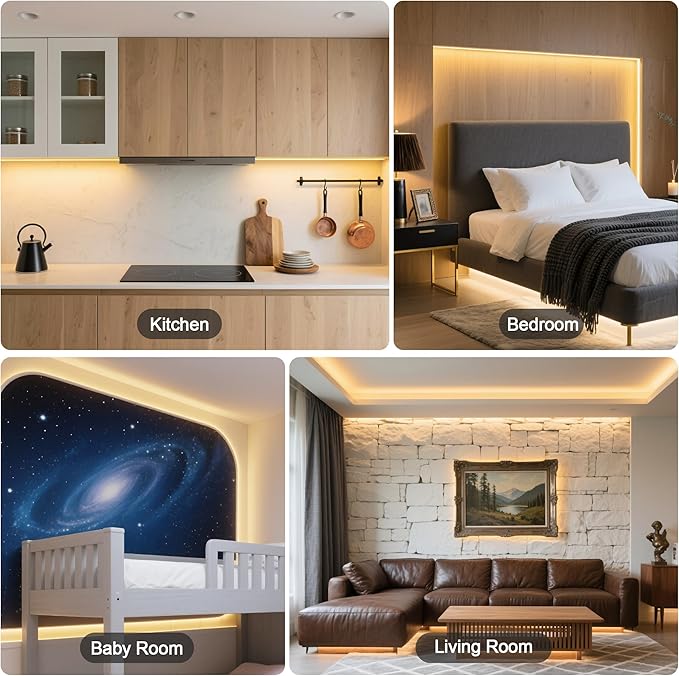 24V Dimmable COB LED Light Strip, 16.4FT Warm White 3000K, High Brightness led Strip Lights, with RF Remote Control and UL Power Supply, Suitable for Bedroom, Kitchen, and DIY Home Decoration