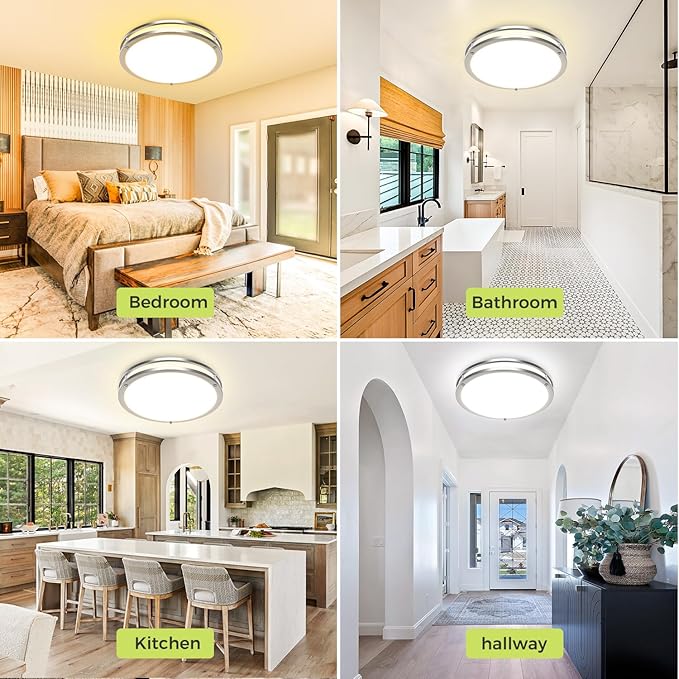 hepside Flush Mount LED Ceiling Light with Remote, Dimmable& 3000K-6500K Adjustable Ceiling Light Fixture, Timer, Night light, 16 inch Brushed Nickel Ceiling Lamps for Kitchen Bathroom Bedroom Hallway