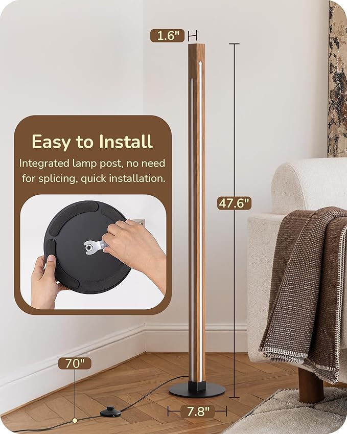 EDISHINE Wooden Floor Lamp, Upgraded Dual-Sided Lighting, Minimalist Floor Lamps for Living Room, Corner Lamp with Remote/Foot Control, 7CCT & Dimmable Floor Lamp for Bedroom, Office, Walnut Wood