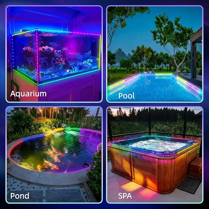 12V RGB+IC Dream Color Chasing Aquarium LED Strip Lights, 10.5FT APP & Remote Control IP68 Fully Waterproof Fish Tank Led Strip Light for RV, Marine, Deck Patio, Pool, Pond, Balcony