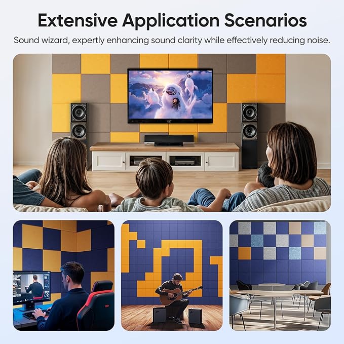 12 Pack 12" X 12" X 0.4" Acoustic Panels for Wall Sound Absorbing,Square Self-Adhesive Sound Panels, High Density Suitable for Multiple Scenarios(Orange)