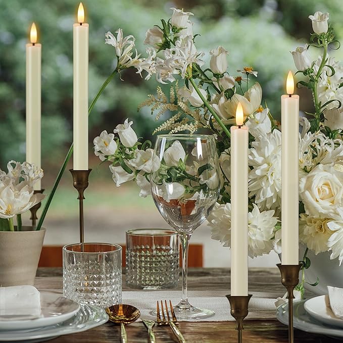 Flameless Taper Candles Battery Operated, Ivory LED Candles with Flickering Flame, 10.23" Plastic Electric Candlesticks, Remote Control & Timer for Home, Wedding, Christmas Decoration (Set of 8)
