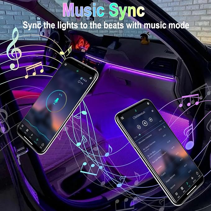 Car Interior Lights, 12V LED Strip Lights with Cigarette Lighter Adapter, Ambient Lighting Car Accessories, App & Remote Control Music Sync Color Change Lights for Truck Car Decor (36LED Beads)