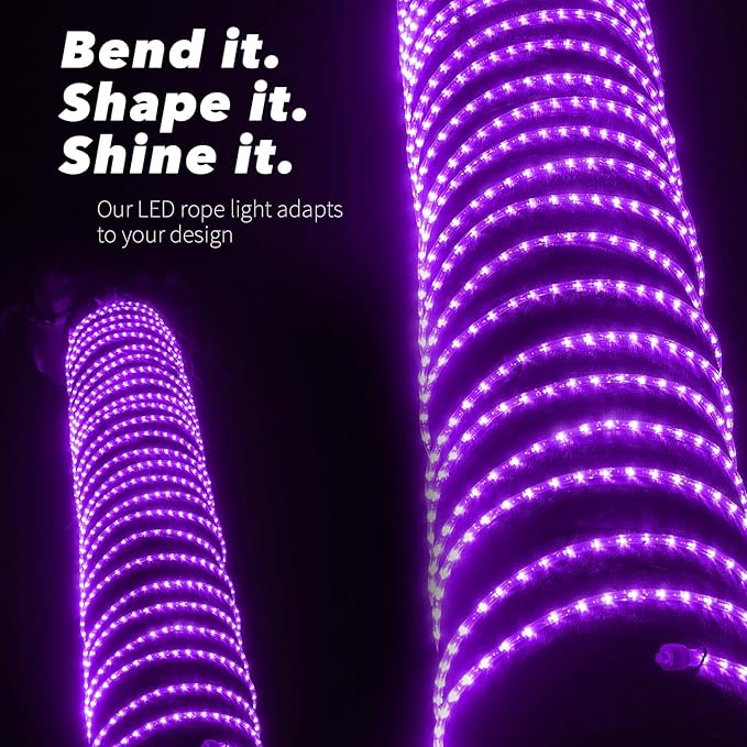 WYZworks 576LEDs 50ft LED Outside Rope Lights, Outdoor ETL Certified Waterproof Permanent 360 Degree Light Emitting, Flexible Tube, Connectable, Christmas Palm Tree Exterior Landscape, Purple