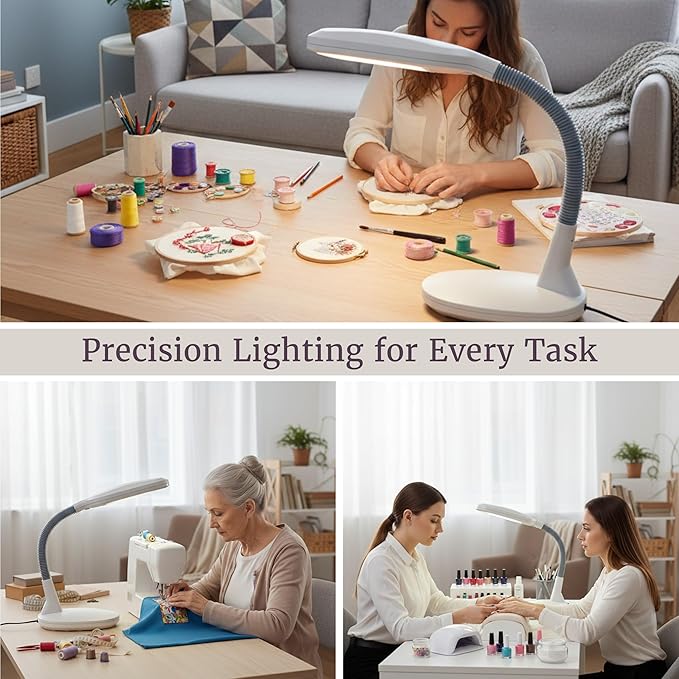 LED Desk Lamp - Sunlight Lamp with Adjustable Gooseneck Arm - Home and Office Desk Lamps Great for Reading and Crafting by Lavish Home (White)
