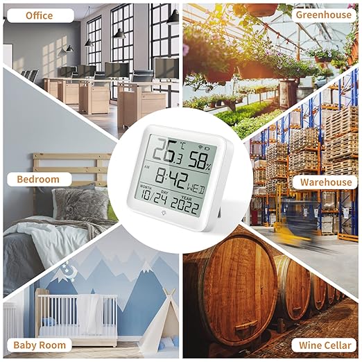 Smart WiFi Temperature Humidity Sensor, Wireless Thermometer Hygrometer, Built-in Clock and Time Display,Smart Temperature Humidity Monitor withTuya App,Compatible with Alexa,Google Home,Siri (White)