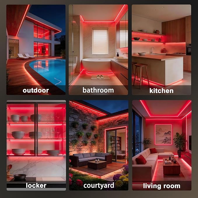 OMIKA Red 33FT COB LED Strip Lights Outdoor Waterproof, 3200 LED Plug in Strip Light PVC Casing Tape Light Flexible with Self-Adhesive Timer Dimmable for House Garden Camping DIY