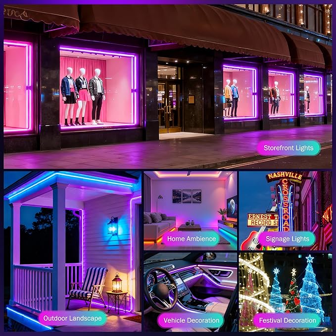 BEAMNOVA 120FT RGB LED Strip Lights Kit, Dual Parallel Controllers, 3 Power Injection Cables, 180W Power Supply, IP65 Waterproof Commercial LED Storefront Window Lighting with Remote & App