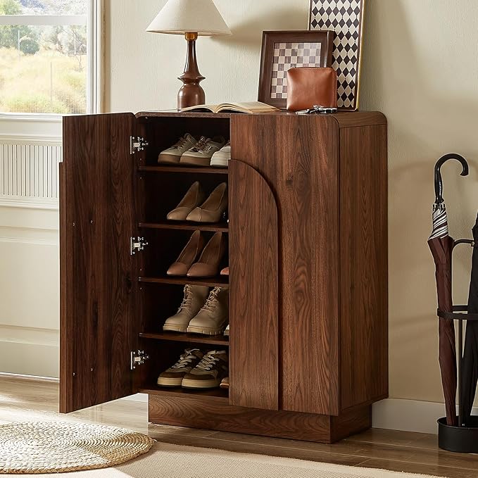 ONBRILL Shoe Storage Cabinet with Doors, Large Shoe Cabinet Storage for Entryway, Wooden 6 Tier Shoe Organizer Cabinets with Adjustable Shelves for Entrance Hallway Living Room Foyer (Walnut)