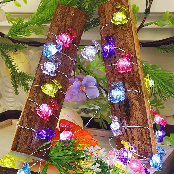 WATERGLIDE 2 Pack Easter Decorative Lights, 16FT 50LED Each Colorful Bunny String Fairy Lights, Battery Operated Rabbit Shaped Lights, 8 Modes & Timer, Waterproof Indoor Outdoor for Easter Party Home