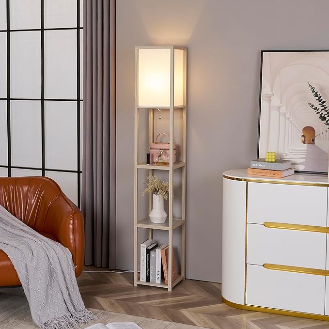 FENLO Floor Lamp with Shelves – Tall Standing Lamp with Tempered Glass Tiers – Modern Minimalist Floor Lamp for Bedroom, Living Room, or Corner Fina