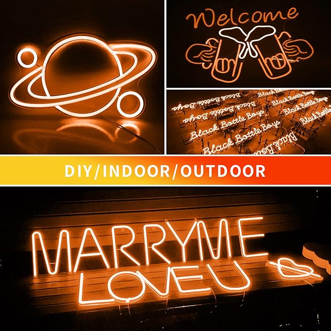 32.8FT/10M/2PCS Orange LED Neon Light Strip with Installation Accessories - Flexible Waterproof 12V DC Rope Lights for Eye-Catching Indoor & Outdoor Decoration [Adapter Not Included]