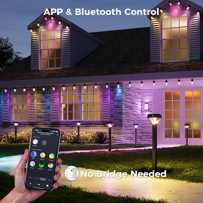 XMCOSY+ Smart Solar Pathway Lights, Bluetooth APP Control with Motion Sensor, 150LM RGBCW Color Changing Landscape Lighting for Yard, Garage, Garden, Lawn, IP65 Waterproof, 2 Pack